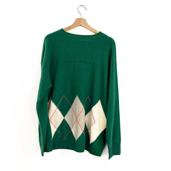 Free People Sweater Womens Medium 100% Cashmere Addie Argyle Green Oversized - Picture 11 of 12